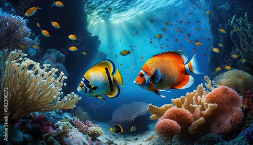 Exploring Nature s Splendid Underwater Reef  A Colorful World of Corals  Tropical Fish  and Ocean Life. Generative AI