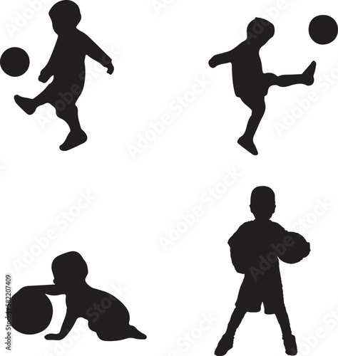 silhouette of children play football soccer