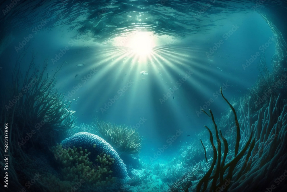 Sea or ocean underwater deep nature background, generative ai
