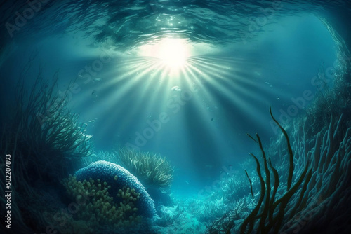 Sea or ocean underwater deep nature background  generative ai