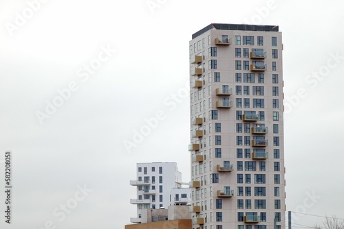 High and modern buildings against a cloudy sky