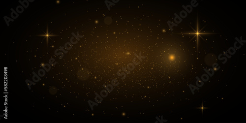 Shiny particle effect. Vector sparkles on a black background. Christmas light effect. Shiny magical dust particles. Sparks of dust and stars shine with a special light.