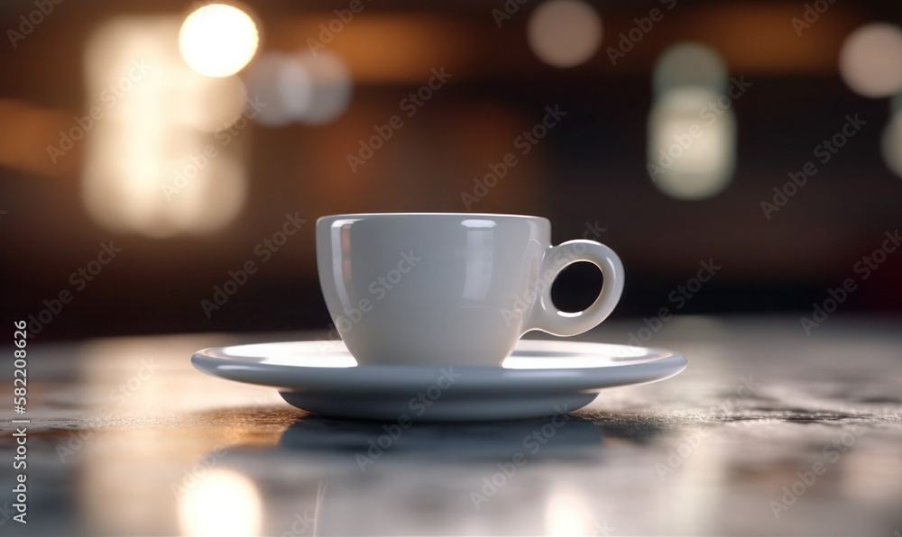 espresso coffee cup on the table caffe bokeh banner dark background generative ai