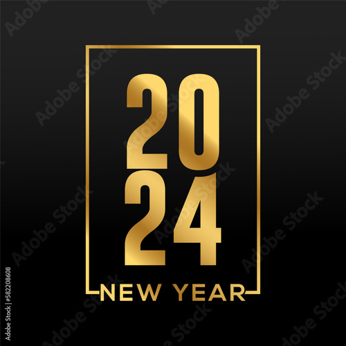 Happy new year 2024 gold text effect banner design template