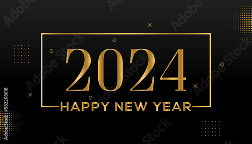 Happy new year 2024 gold text effect banner design template