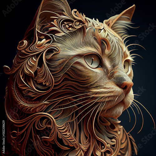 A portrait of cat on black background, drawing style, generative ai illustration