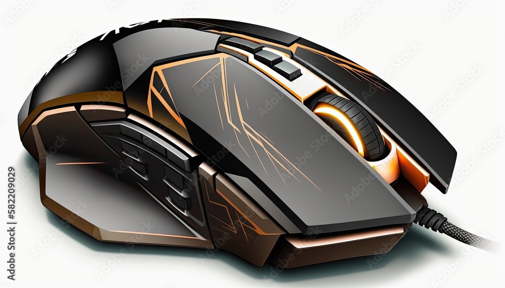 A gaming mouse, with a sleek design for high-performance gameplay. Isolated on a white background. generative ai A gaming mouse, with a sleek design for high-performance gameplay. Isolated on a white background. generative ai