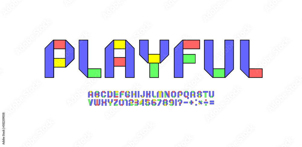 Font alphabet folded from colored paper, minimal technology style letters and numbers made in multi-colored ribbon, vector illustration 10EPS Font alphabet folded from colored paper, minimal technology style letters and numbers made in multi-colored ribbon, vector illustration 10EPS
