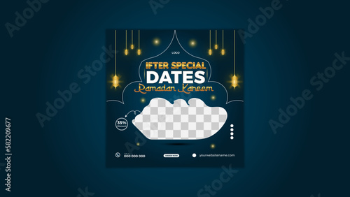 Iftar Special Ramadan Dates sale social media post template Design. Dates Business Lighting Background  Discount.