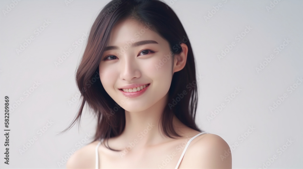 Radiant Beauty: Smiling Japanese Woman in White Camisole / Generative AI Radiant Beauty: Smiling Japanese Woman in White Camisole / Generative AI