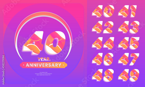Number sets 40-49 year anniversary celebration.  logotype style with handwriting violet color for celebration event, wedding, greeting card, and invitation. photo