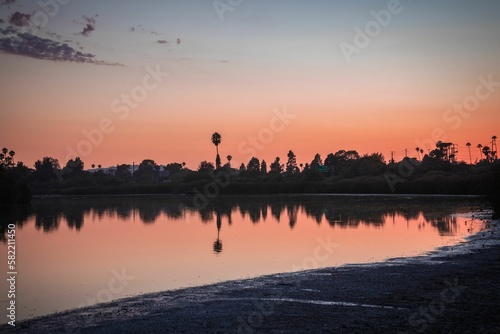 Landscape view of lake in Santa Barbara, California at sunset
