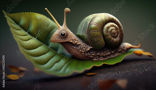 a snail on a leaf. Generative AI