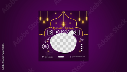  Ramadan Special Biryani Social Media Template Post Design. Lighting Background Discount Poster.