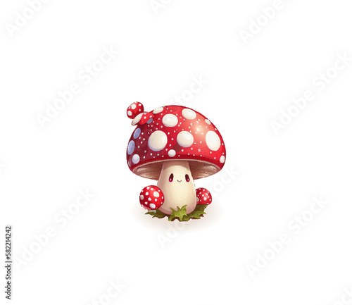 Cartoon poisonous mushroom fly agaric on a white background. Vector illustration