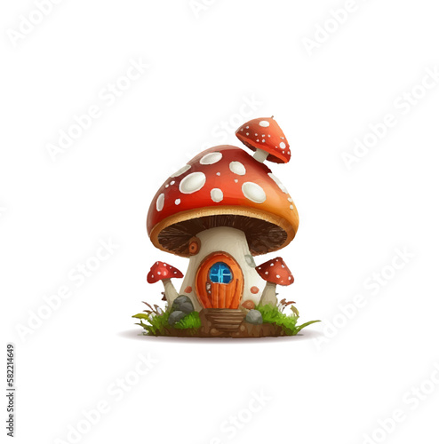 Cartoon poisonous mushroom fly agaric on a white background. Vector illustration