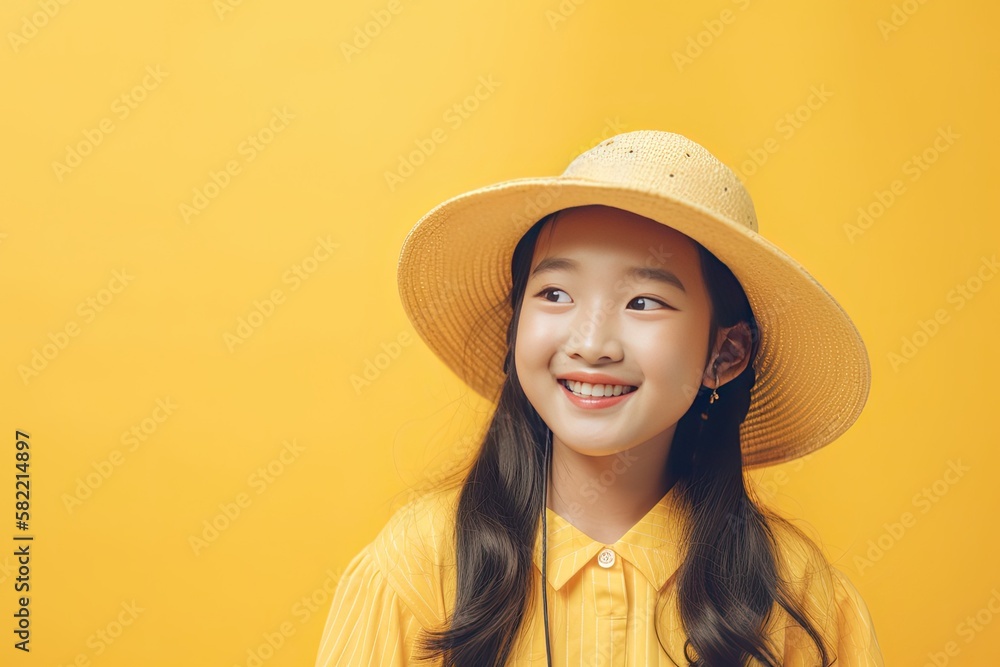 Portrait of a Young Asian Girl in Yellow Summer Clothes with Space for Copy (Generative AI) Portrait of a Young Asian Girl in Yellow Summer Clothes with Space for Copy (Generative AI)