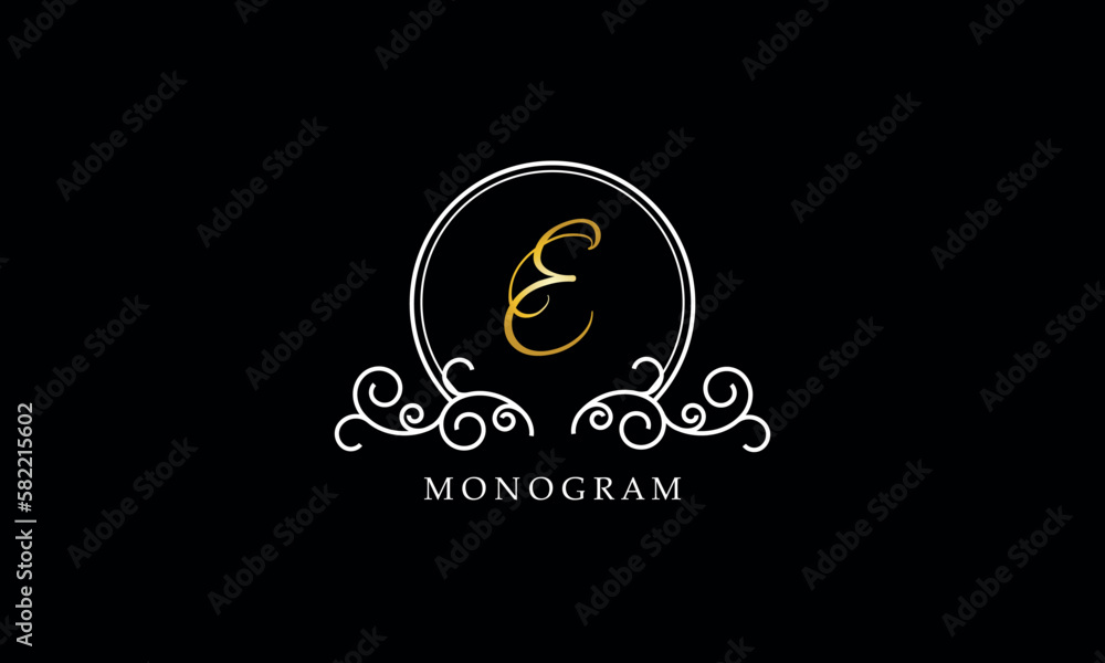 Luxury initial E logo template. Vector monogram for restaurant, royalty, boutique, cafe, hotel, heraldic, jewelry, fashion and other vector illustrations