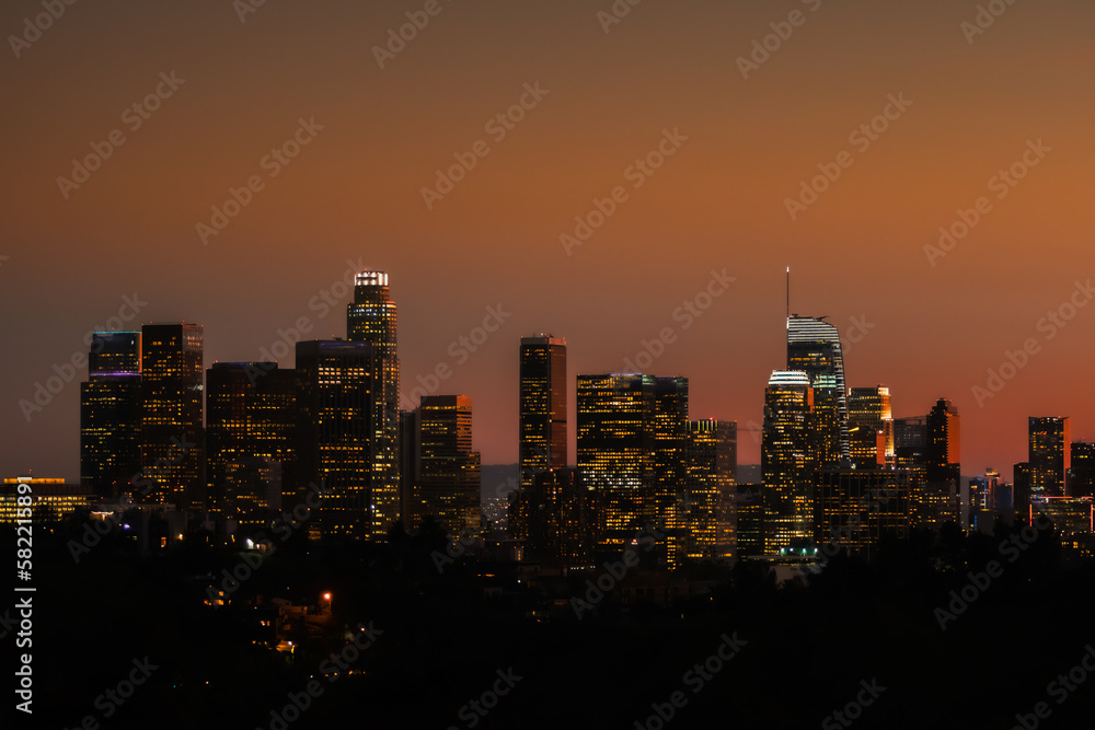Los Angeles skyline. Downtown LA night Los Angeles sunset skyline California. Downtown Los Angeles Skyline. 