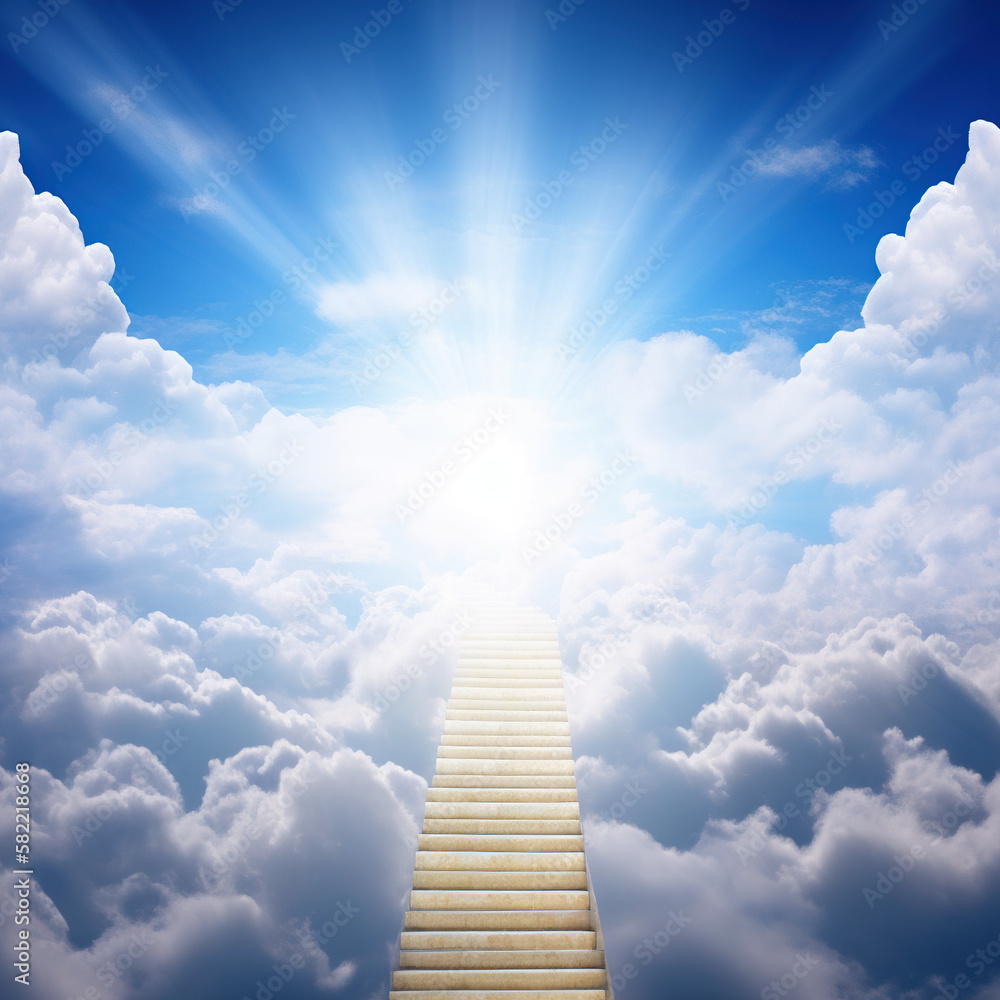 Stairway to heaven. generative ai. Stairway through the clouds to the  heavenly light