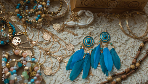 Boho bracelets, rings and other accessorize. Women's Bohemian fashionable details