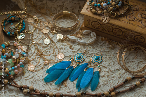 Boho bracelets, rings and other accessorize. Women's Bohemian fashionable details