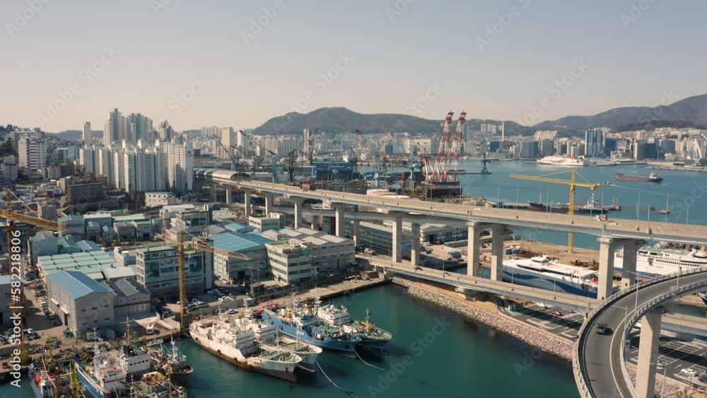 Port area of Busan city. Aerial view Port area of Busan city. Aerial view