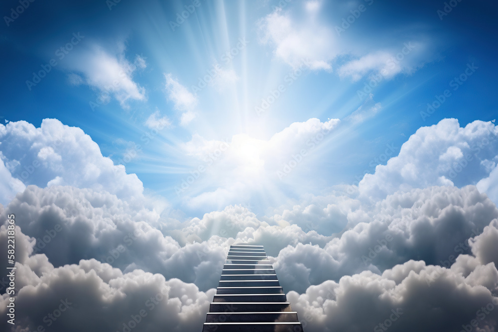 Fototapeta premium Stairway to heaven. generative ai. Stairway through the clouds to the heavenly light