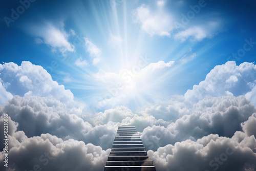 Stairway to heaven. generative ai. Stairway through the clouds to the heavenly light © Aquir