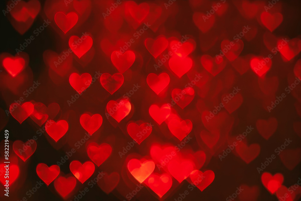Many red hearts are shown on black background. Generative AI.