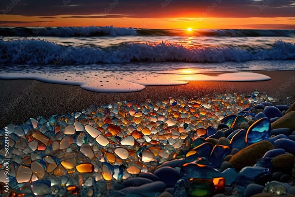 Fototapeta premium sunset on the beach with marbel Generative AI