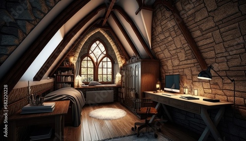 attic room idea with antique and stone effect
