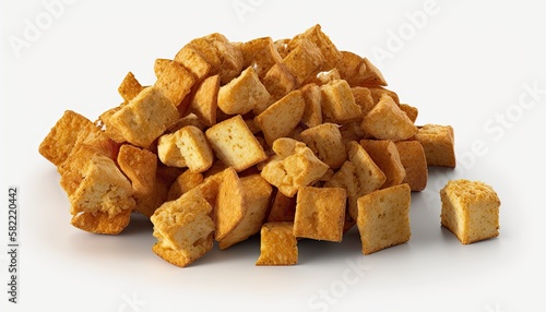 A Delicious and Crispy Breakfast of Baked Croutons on White Background