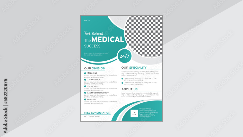 Modern Medical Flyer Design Template. Healthcare leaflet layout. health doctor flyer design.Business medical  flyer Template.Print item, promotion,Marketing, vector.