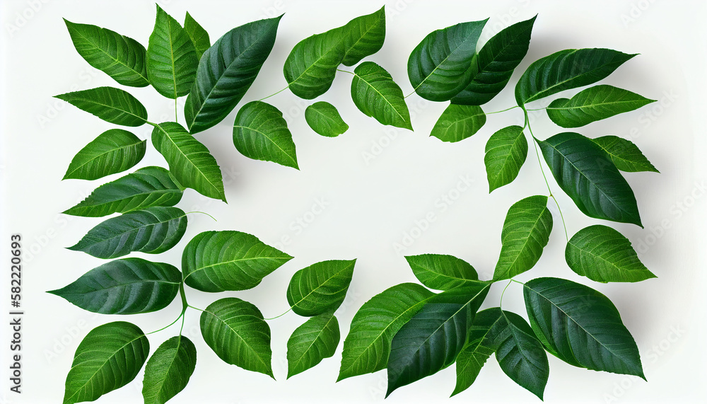 Top view of Natural green leaves isolated in white background Ai generated image