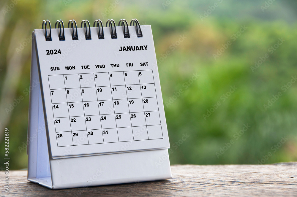 2024 January month calendar with blurred nature background. Copy space ...