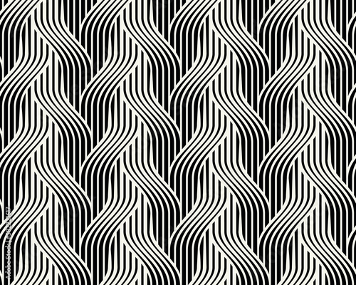 Seamless pattern with geometric waves. Endless stylish texture. Striped monochrome background. Bold weavy grid. Bold interlaced swatch.