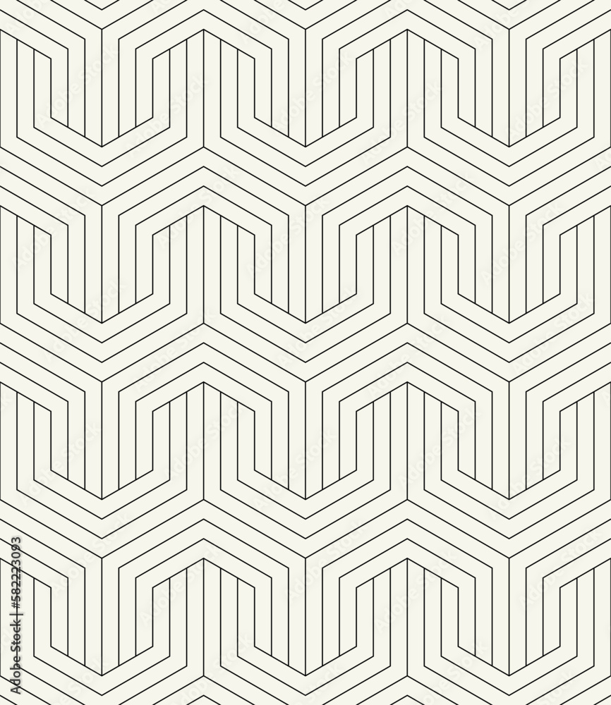 Vector seamless pattern. Modern stylish texture. Repeating geometric background. Striped hexagonal grid. Linear graphic design