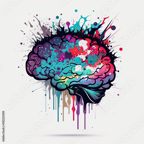 Brain Unleashed in a Dynamic Splatter of Ink Art: Free Your Mind with an Abstract Science Concept. Generative AI