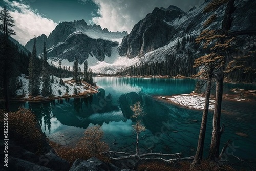 Breathtaking Lake Landscape in the Mountains: A Nature-Lover's Paradise: Generative AI