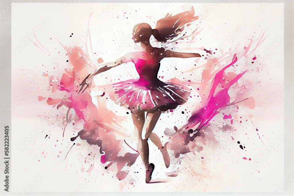 Watercolor Illustration of a Ballerina In A Pink Tutu In Motion Splash ...
