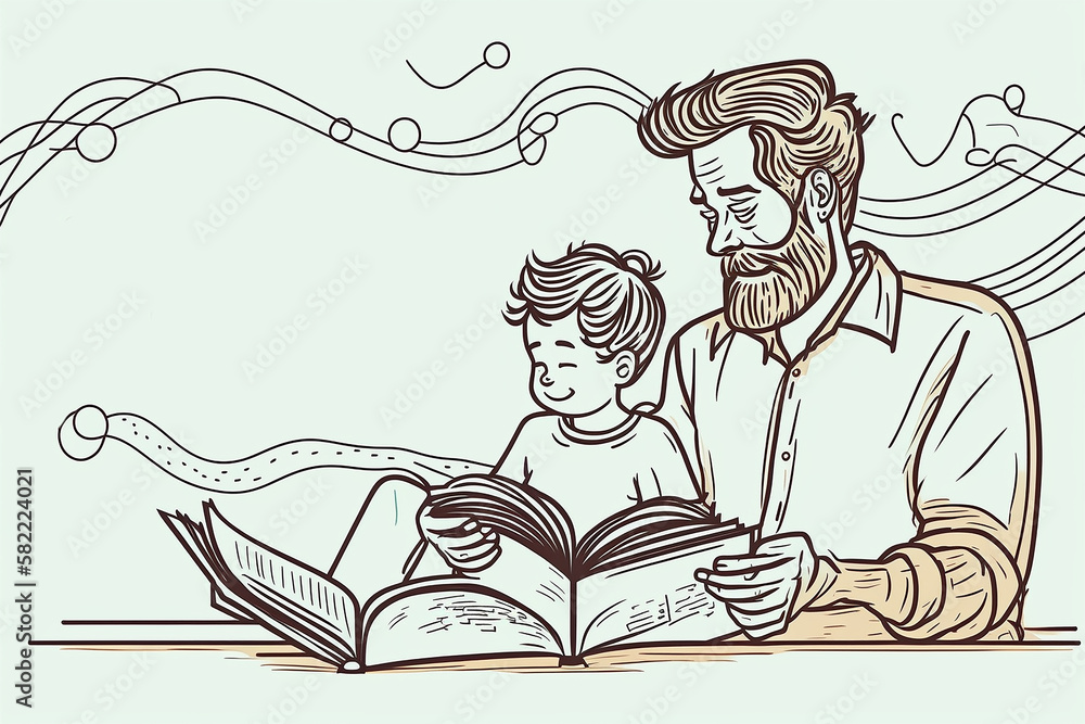 ilustração de pai e filho lendo livro juntos , feliz dia dos pais 
