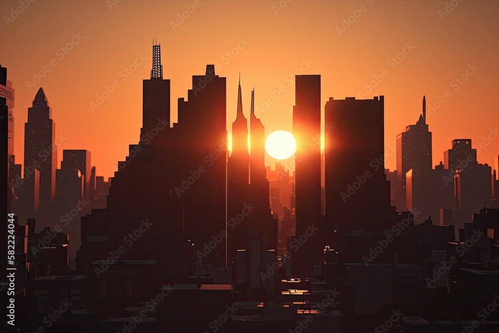 city skyline in the sunset