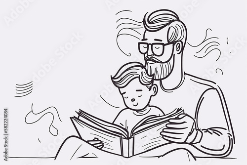 ilustração de pai e filho lendo livro juntos , feliz dia dos pais 