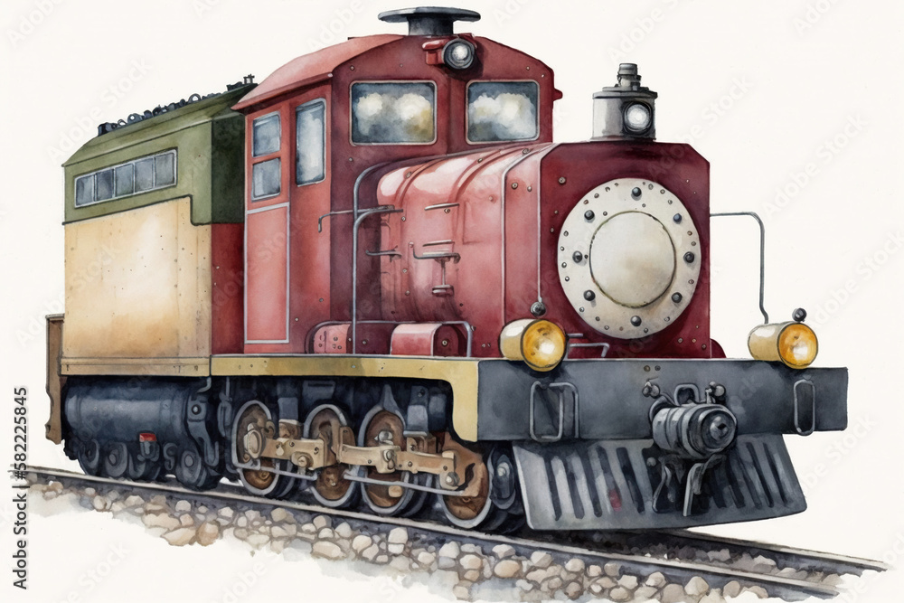 Fototapeta premium Train engine watercolor, Generative AI