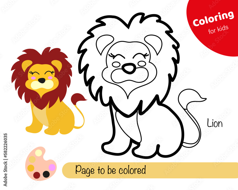 Colouring book for kids Lion. Cute cartoon lion character. Educational ...