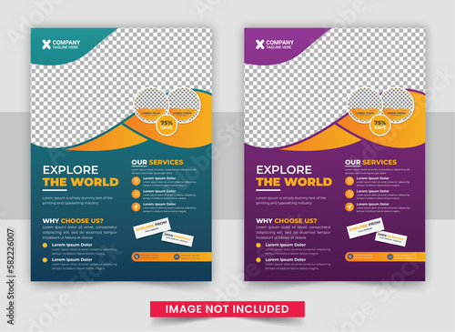 Travel poster or flyer pamphlet brochure design layout space for photo background, Vacation travel brochure flyer template