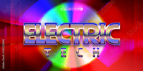 Retro futuristic 80s electric tech editable text effect style vibrant back to the future theme with experimental background, ideal for poster, flyer rad 1980s touch