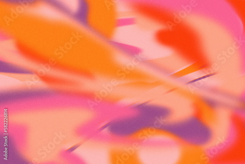 Abstract colorful gradient background in 70s retro design with grainy noisy texture and blur groovy shapes