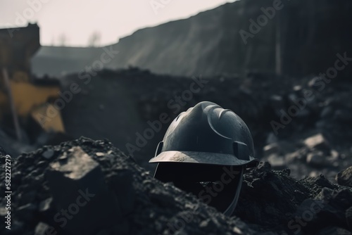 worker hard helmet laying on the ground, generative ai